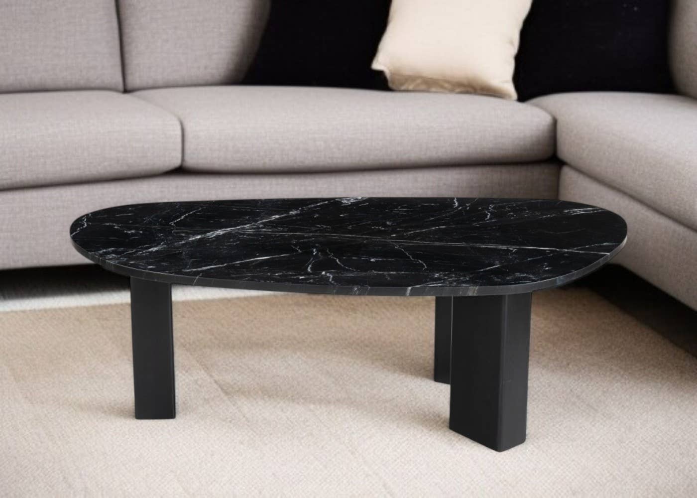 HomeRoots - Wholesale Coffee Table - 54" Black Genuine Marble and Wood Free Form Coffee Table0