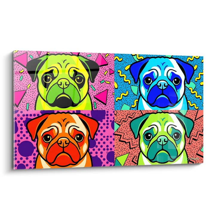 Tableau Quatre Carlins Pop Art Multicolores - Quadriptyque Rétro - Edition Carlin pour la vente par Walensky