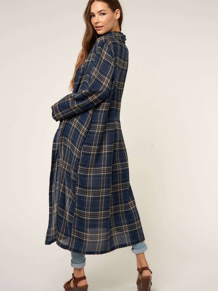 NAVY PLAID MAXI COVER UP / CARDIGAN for wholesale on Faire7