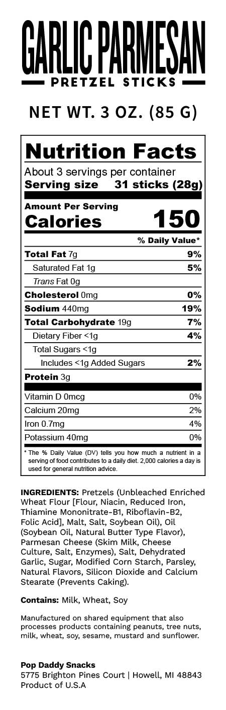 Pop Daddy Snacks - Wholesale Pretzels - Pop Daddy – Garlic Parmesan Seasoned Pretzels 3.0oz2