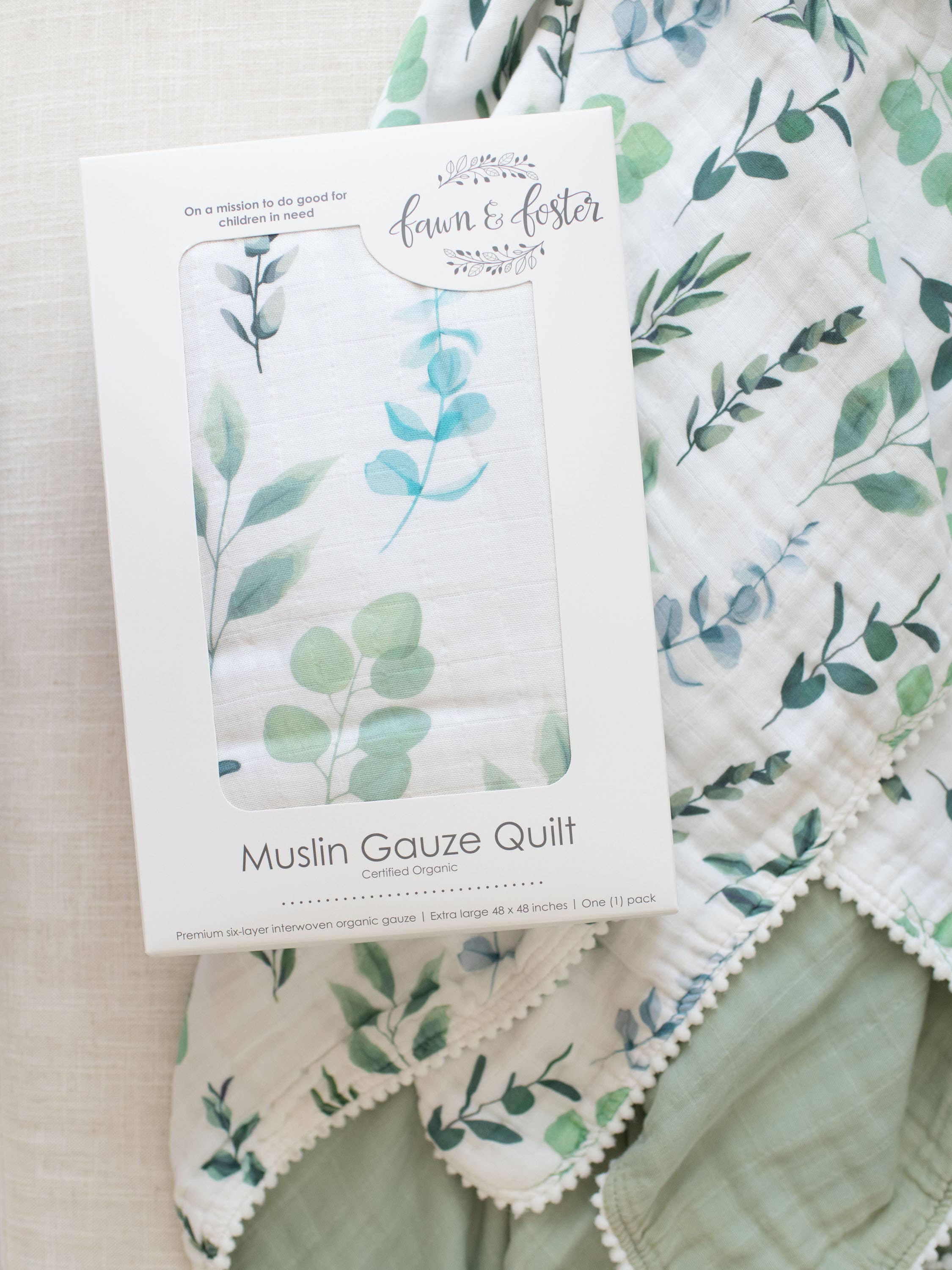Fawn & Foster - Wholesale Quilt - Kids & Baby - Organic Muslin Gauze Quilt Baby Blanket | Sage Leaves Green2