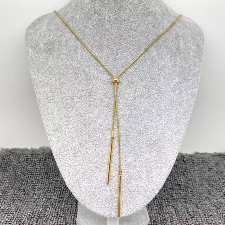 Mio Queena - Wholesale Y-Neck/Lariat Necklace - Minimalist 18K Golden Stainless Steel Lariat Necklace - FGS