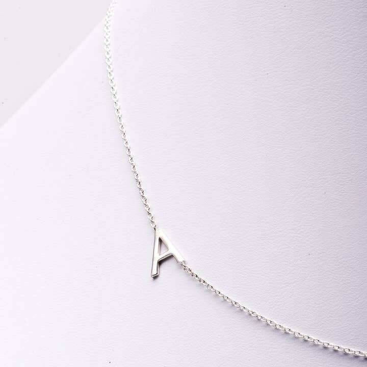Side Initial Silver Necklace for wholesale by Charmed Circle