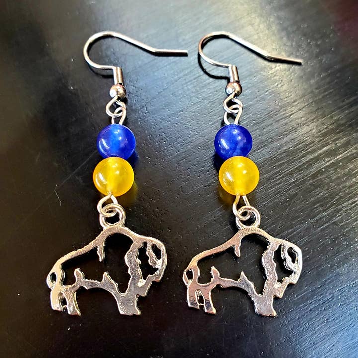 Blue & Yellow Buffalo Sabres Earrings for wholesale by The Pearl & Stone