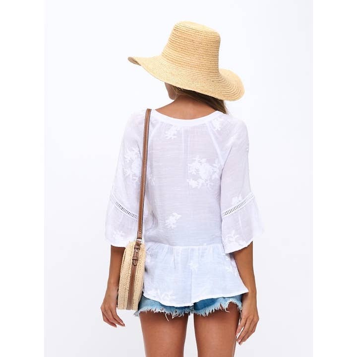 White CROCHET TRIM PEPLUM SHIRT for wholesale on Faire