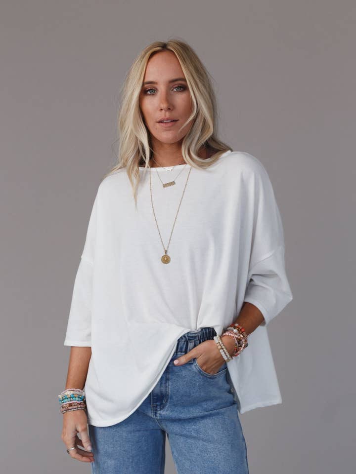 Cozy Cool Oversized Tee - Ivory for wholesale by Three Bird Nest