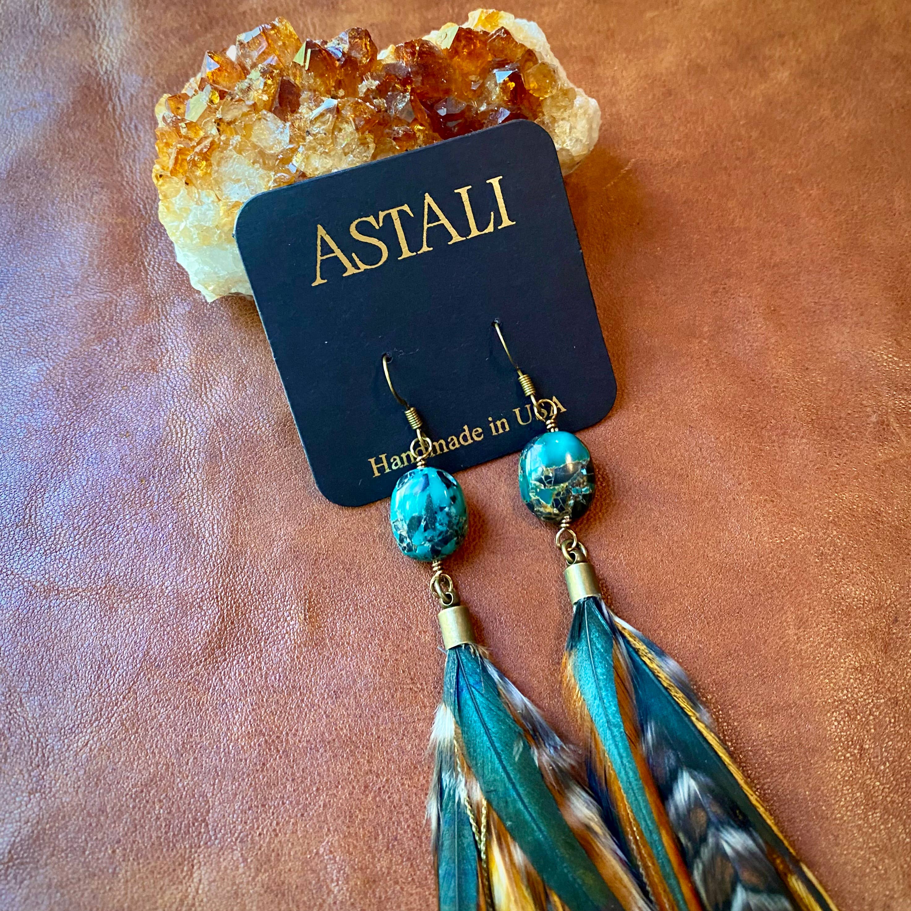 ASTALI - Wholesale Tassel Earrings - Turquoise & Long Feather Earrings - Cree Mix, Boho Western10