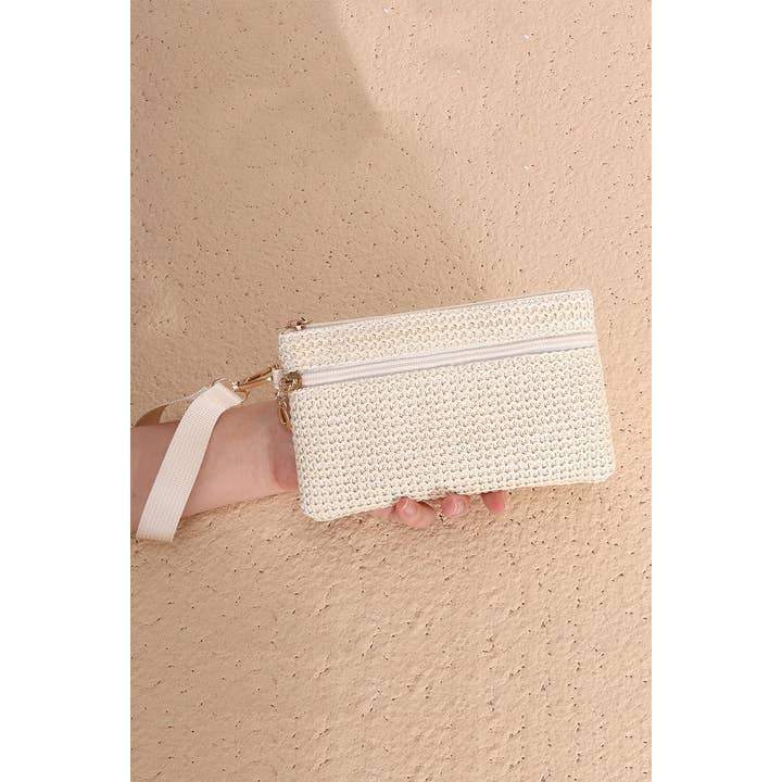 42POPS - Wholesale Wallet - Women's - SI-26765 Boho Woven Straw Wristlet Wallet Bag