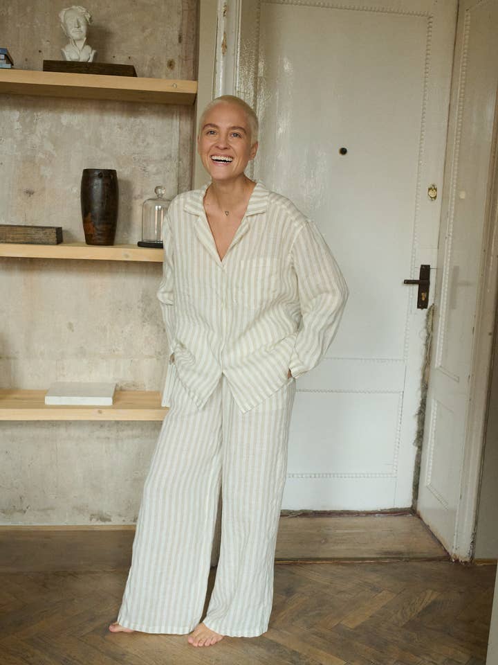 Linenfox - Wholesale Pants - Women's - Striped Linen Pyjama Pants