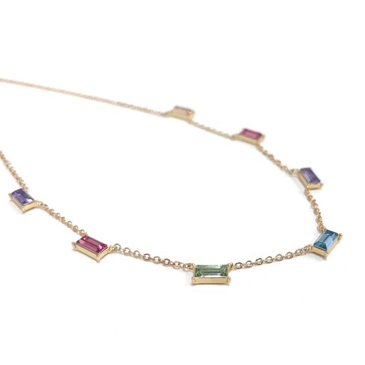 Multi Baguette Stone Beads Station Charm Dainty Chain Necklace for wholesale on Faire