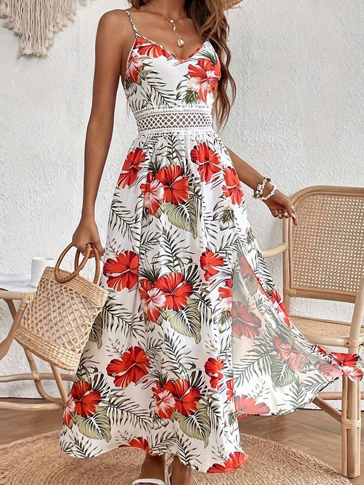 Blanc CWDMD2167_ROBE D'ÉTÉ EN DENTELLE IMPRIMÉE EN MOUSSELINE en vente sur Faire0