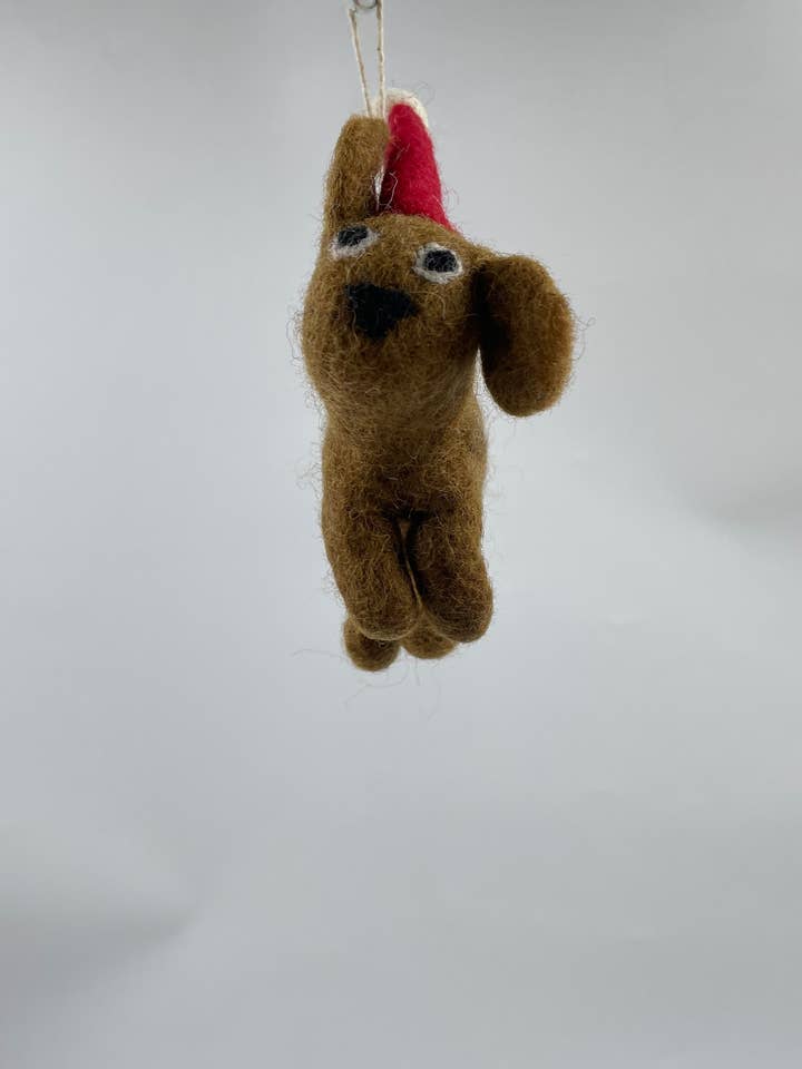 Handmade Felt Christmas Dog Ornament/Decoration for wholesale by Funky Yak Ltd