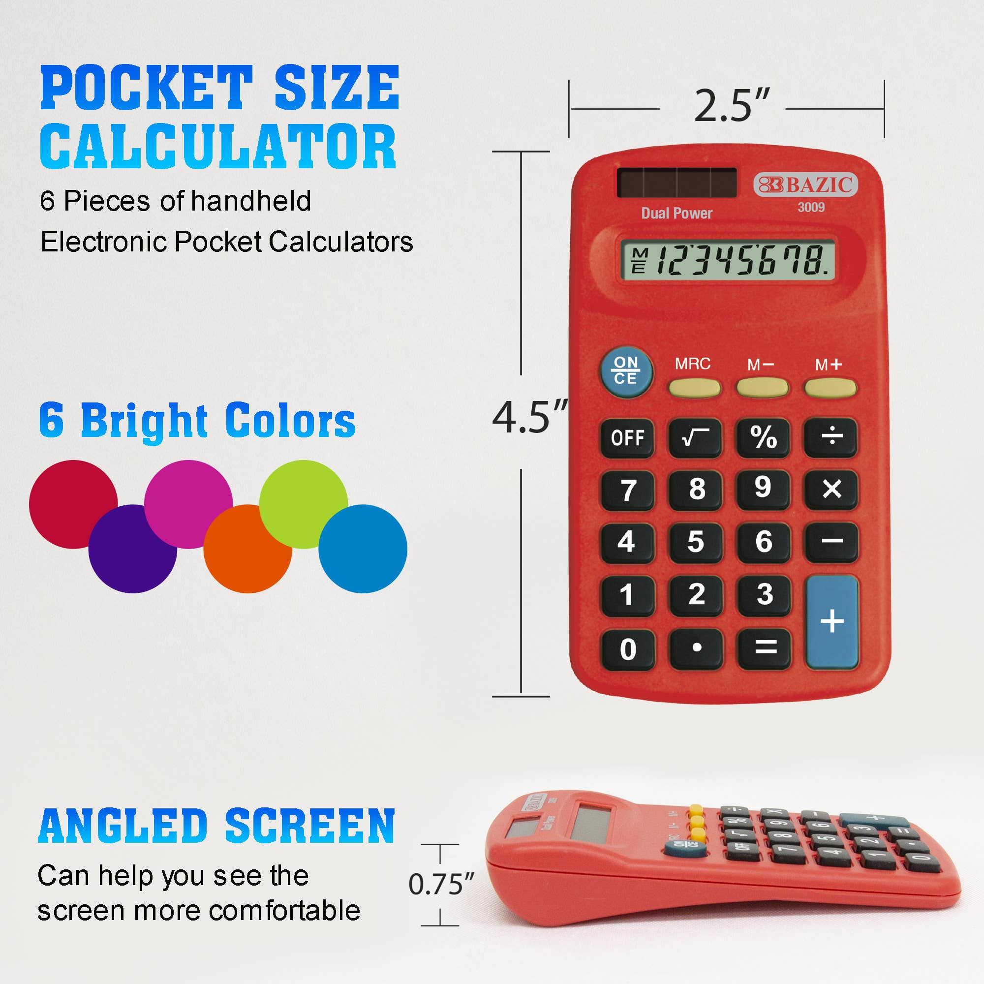 BAZIC Products - Wholesale Calculator - Pocket Size Calculator 8-Digit Dual Power1