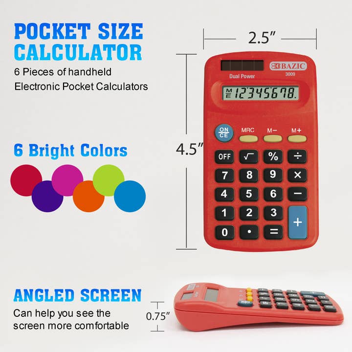 BAZIC Products - Wholesale Calculator - Pocket Size Calculator 8-Digit Dual Power1