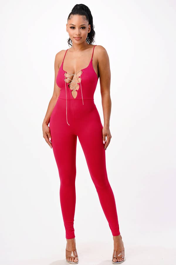 Lime All the Time – Macacão - Mulher por atacado – Macacão com alça espaguete com cadarço frontal em V10