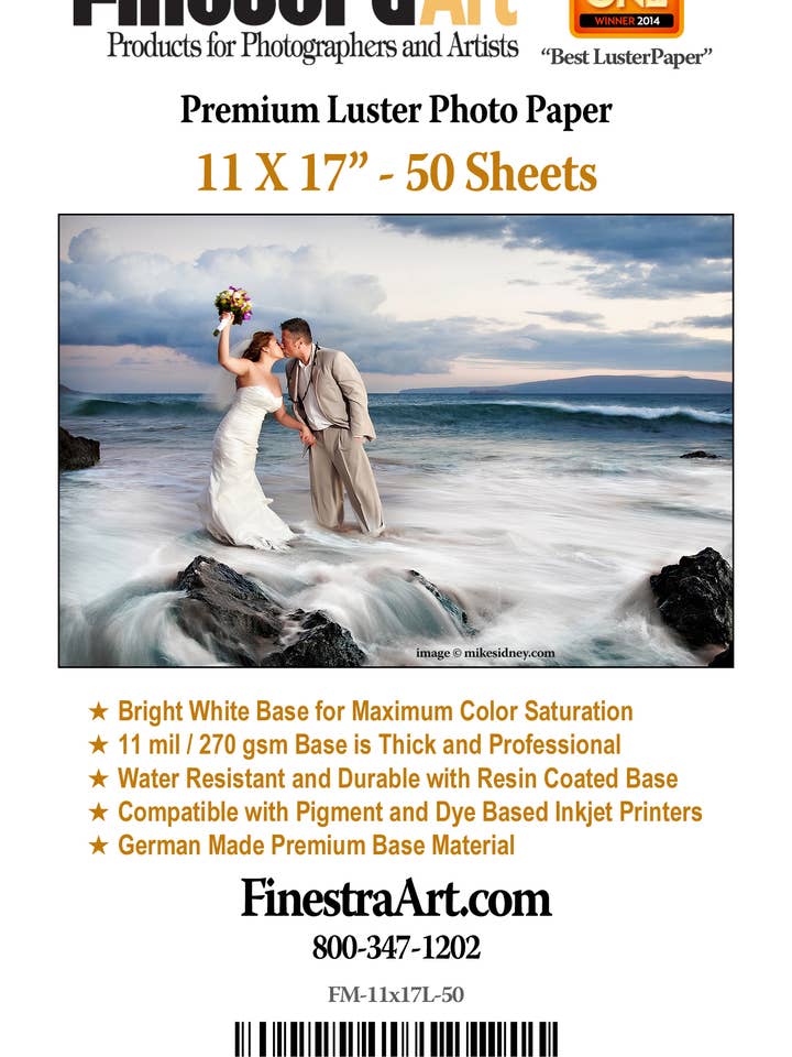 11" x 17" Premium Luster Inkjet-Fotopapier - 50 Blatt für den Großhandel von FinestraArt