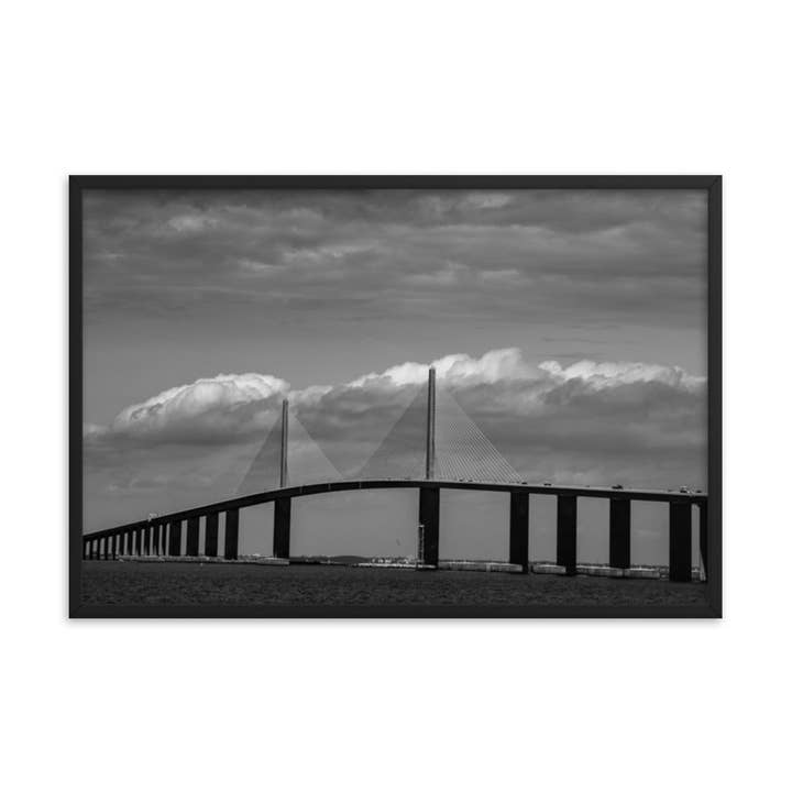 Skyway Bridge Black and White Coastal Landscape Framed Photo for wholesale by Pipa Wall Art & Home Decor