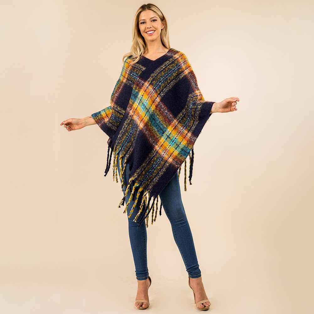 Sensibling Corp. - Wholesale Poncho - Dames - Poncho met Geruite Franjerand11