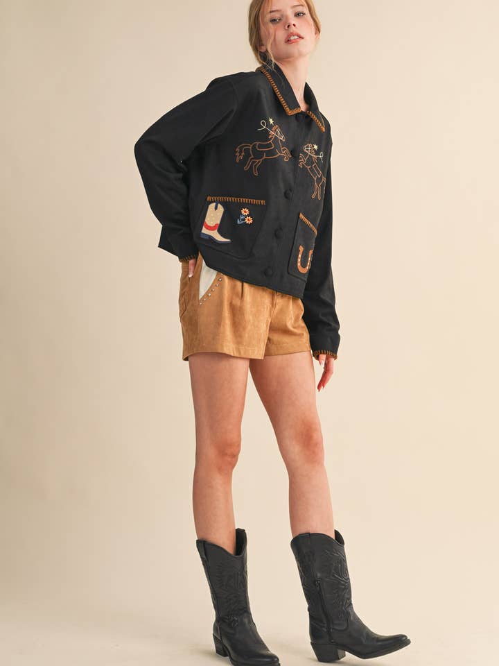 &MERCI - Wholesale Jacket - Women's - WESTERN EMBROIDERY SUEDE JACKET MJK411828