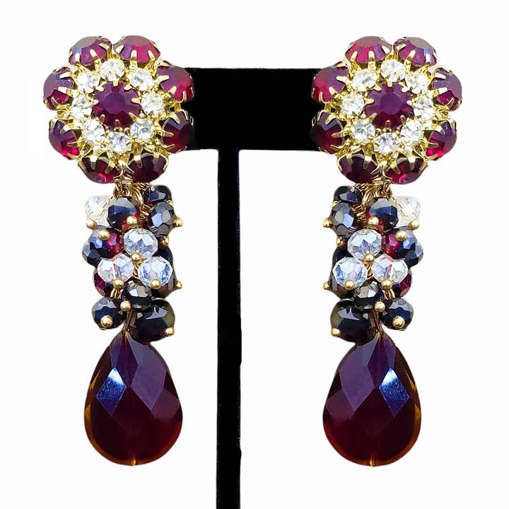 Bijoux Envie Statement Jewelry - Wholesale Dangle Earrings - Ruby Red Teardrop Earring | Flower | Floral | Boho Statement1