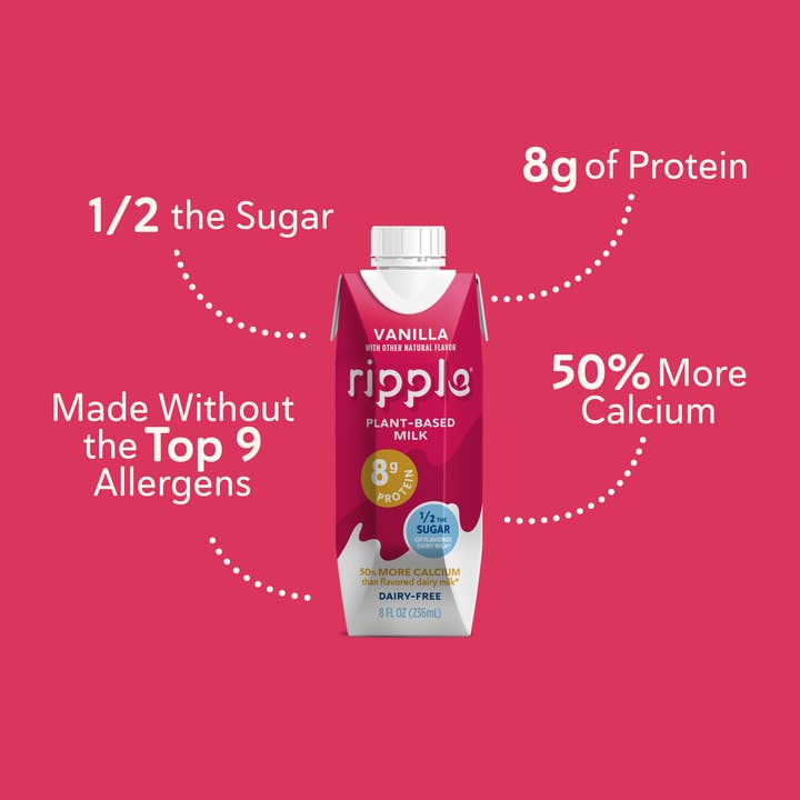 Ripple Foods – wholesale Vegetabilisk mjölk – Ripple On-The-Go Vaniljmjölk (4 lådor med 12)