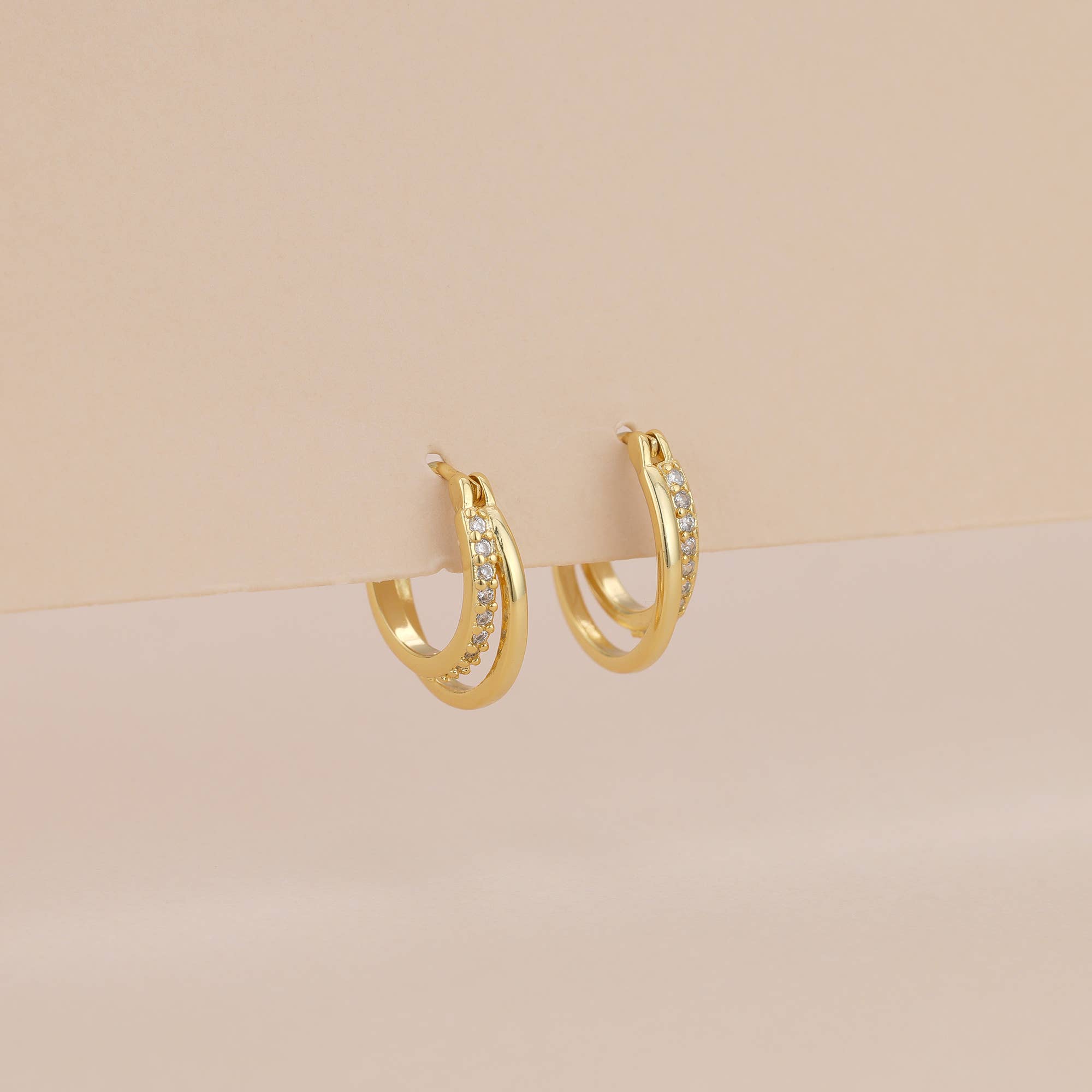 Melange Blanc - Wholesale Hoop Earrings - E072 Double huggie hoop earrings, paved huggie earrings8