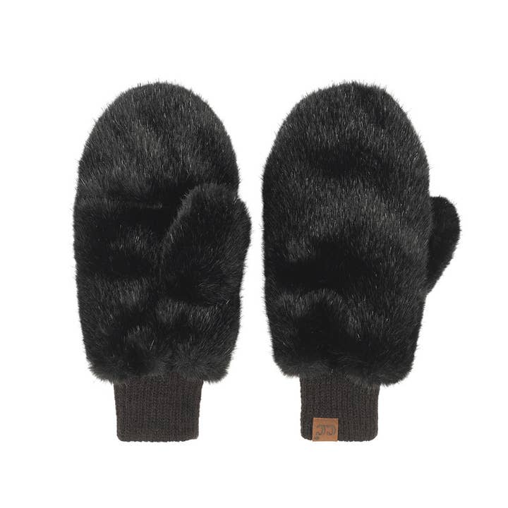 Funky Junque - Wholesale Mittens - Women's - Faux Fur Convertible Mitten - Glitter - Black