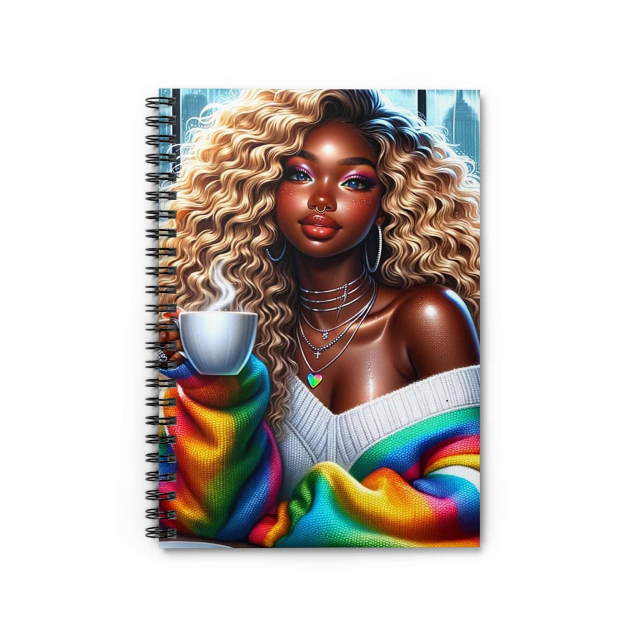 Naomi's Happy Place Shop - Wholesale Notebook - Coffee Time Spiral Notebook - Ruled Line, African American Women Notebook,1