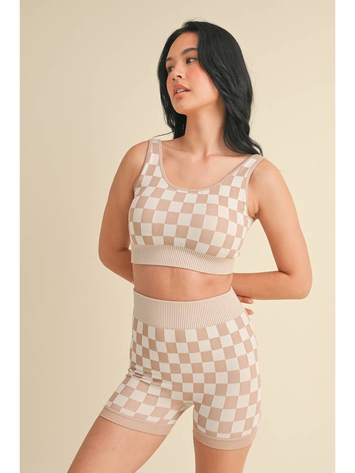KIMBERLY C - Wholesale Activewear Set - Women's - Checkmate Cropped Two Piece Set73
