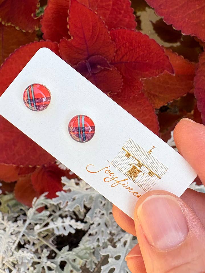 Studs - kleine cirkels, rood geruit, feestelijke oorbellen, feestelijk voor wholesale door joeyfivecents