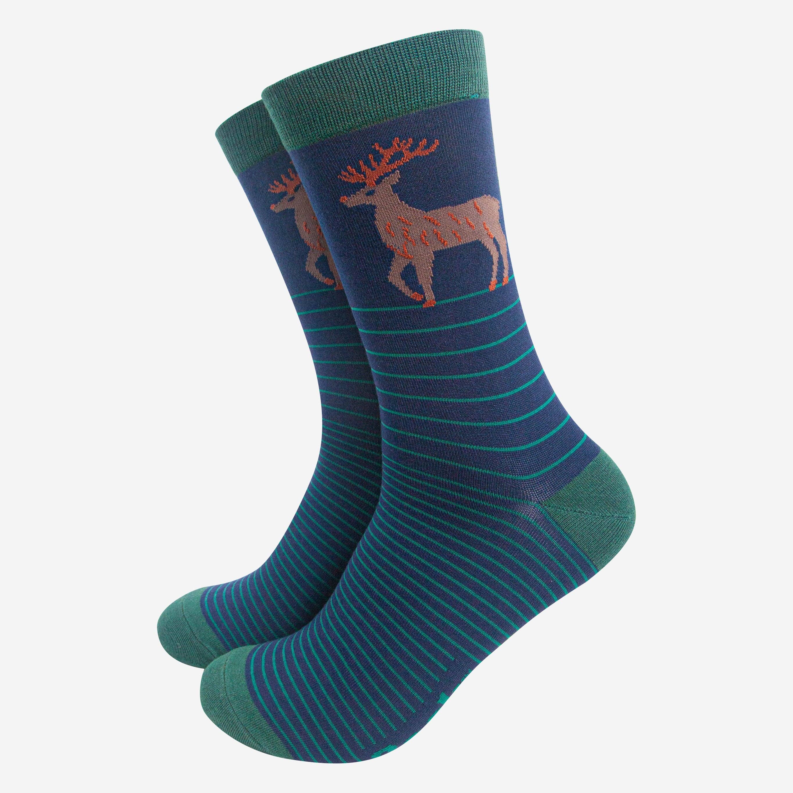 Sock Talk – Engroshandel Strømper - Herre – Bambusstrømper til mænd - Marineblå/Grøn, Stag Stripe0
