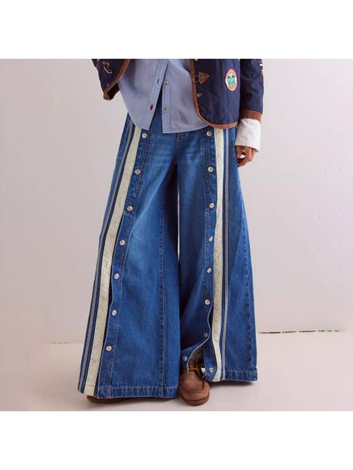 BLUE STYLISH RETRO SLIT COLOR WIDE-LEG MOP JEANS for wholesale on Faire