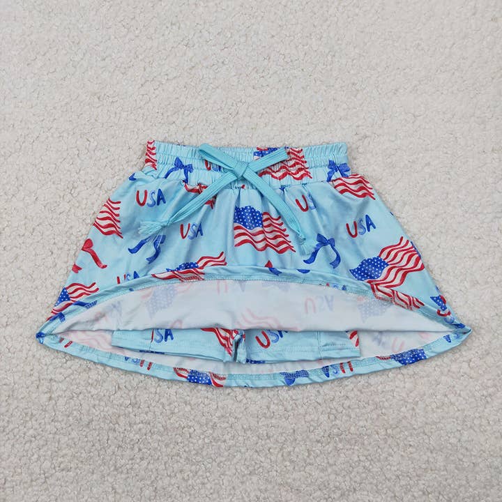 Baby Girls 4th Of July Flags Bows Summer Skort Skirts for wholesale by Aier Wholesale