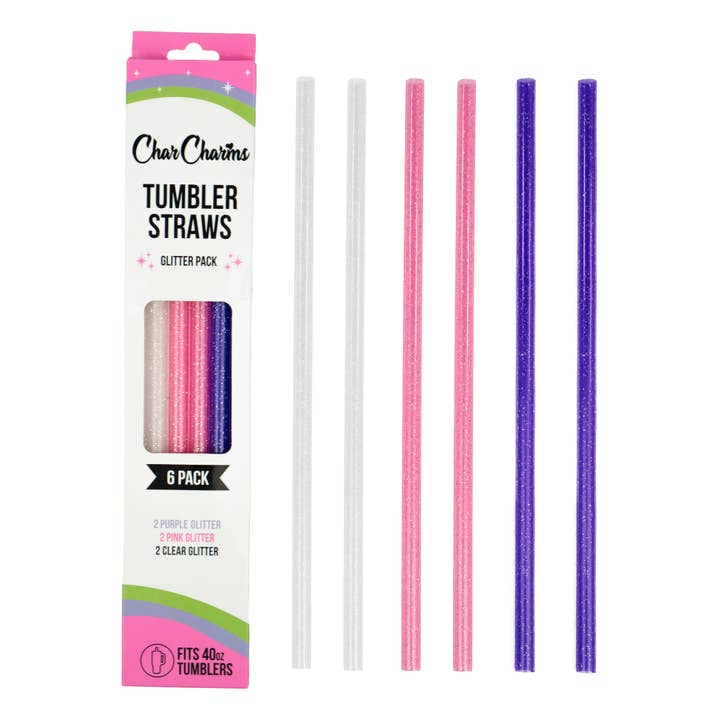 40oz Pink, Clear, Purple Glitter Tumbler Straws for wholesale by CharCharms