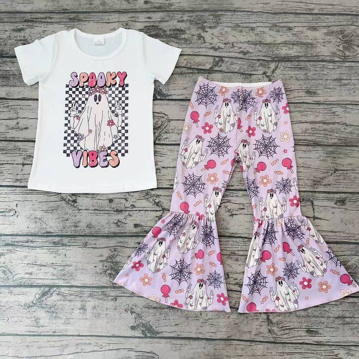 Aier Wholesale - Wholesale Top & Pant Set - Kids - Baby Girls Halloween Ghost Bell Bottom Pants Sets