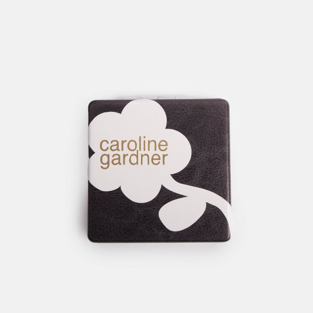 Caroline Gardner - Wholesale Compact Mirror - Charcoal Mono Flower Square Pocket Mirror3