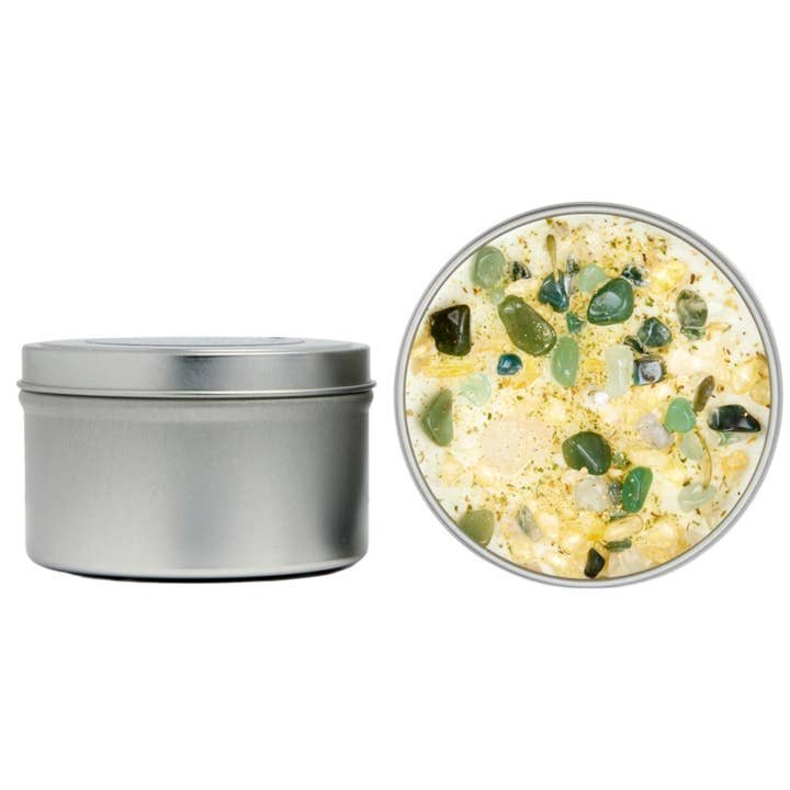 New Moon Beginnings - Wholesale Travel Candles - Crystals & Herb Energy Candles 8oz Tin Soy Candles Handmade29