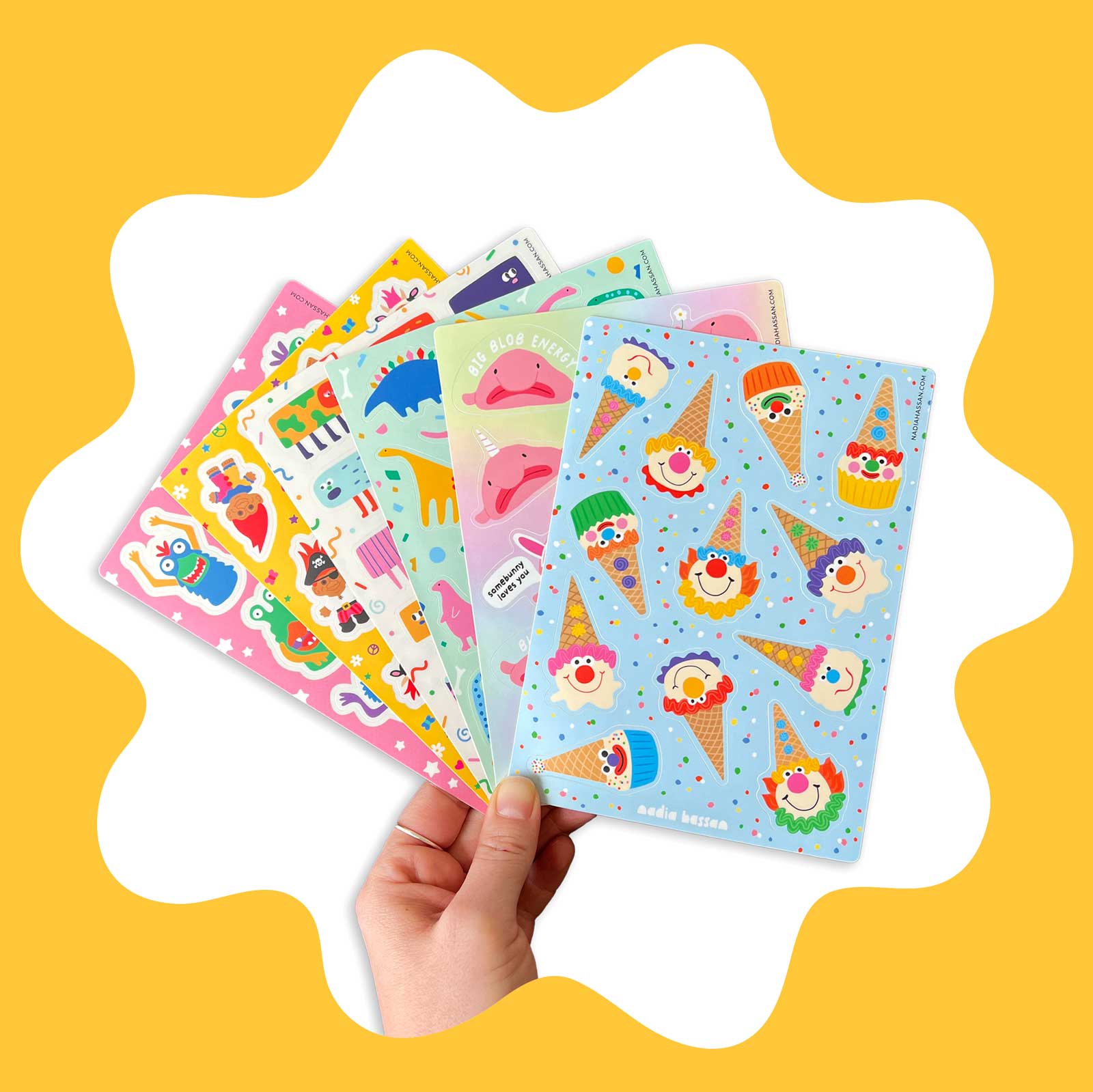 Nadia Hassan – wholesale Sticker – Finger Puppet Monsters 5x7 Sticker Sheet1