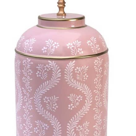 Lámpara de Tarro de Té con Diseño IKat Trellis Rosa y Blanco para venta al por mayor de The Enchanted Home
