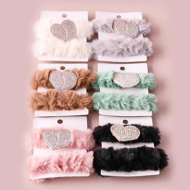 ASSORTED COLOR Furry Rhinestone Deco Hair Scrunchie Set for wholesale on Faire
