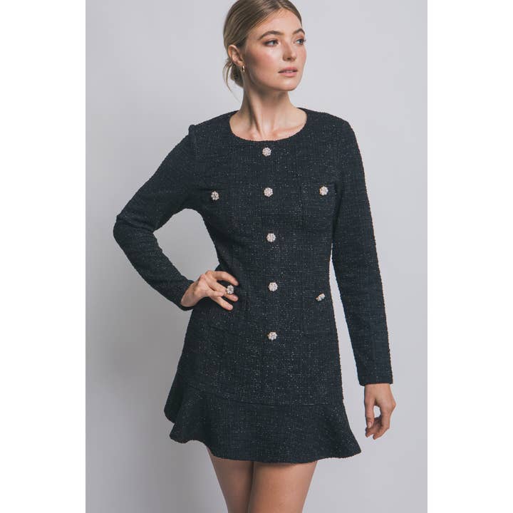 Paperdoll - Wholesale Dress - Women's - Long Sleeve Tweed Single Breasted Dress1