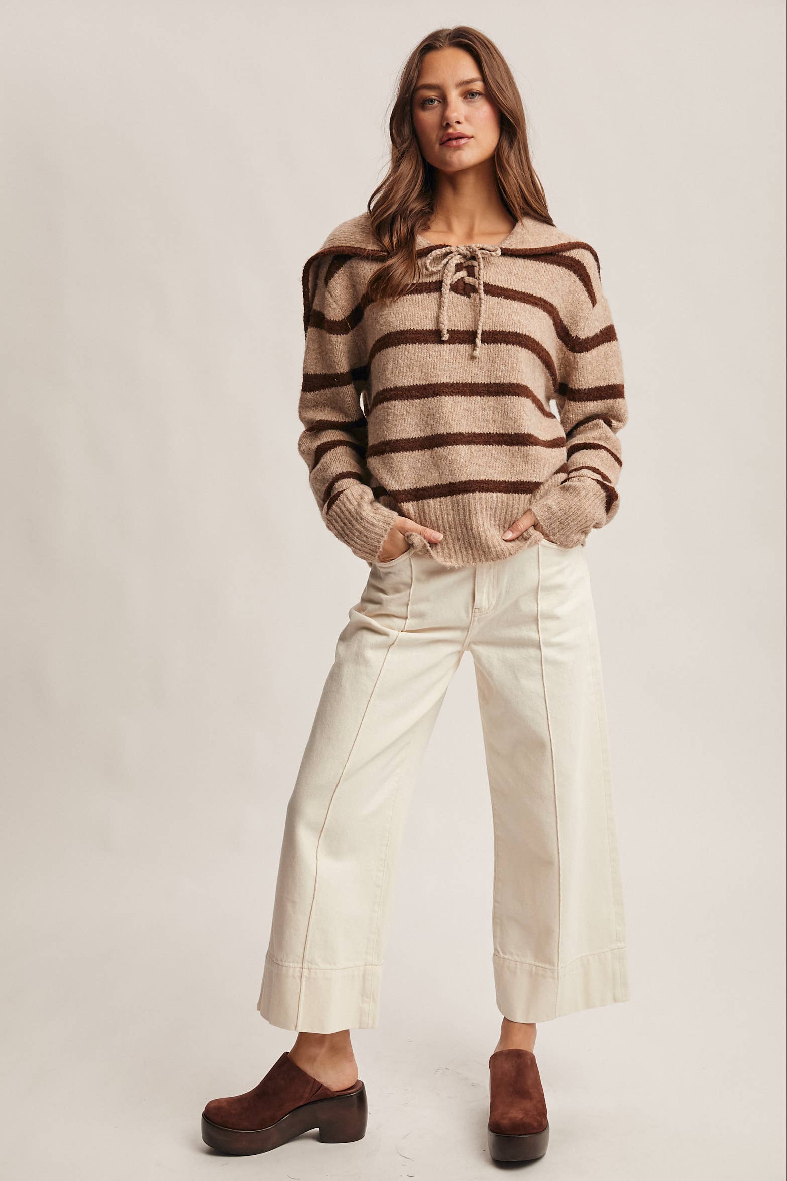 Forte - Vendita all'ingrosso Maglione tricot - Donna - Maglione a Maglia con Colletto da Marinaio a Righe FSW001220