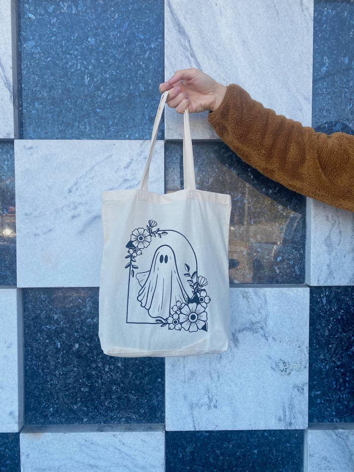 Floral Ghost Tote Bag for wholesale by Minor Inconvenience Co
