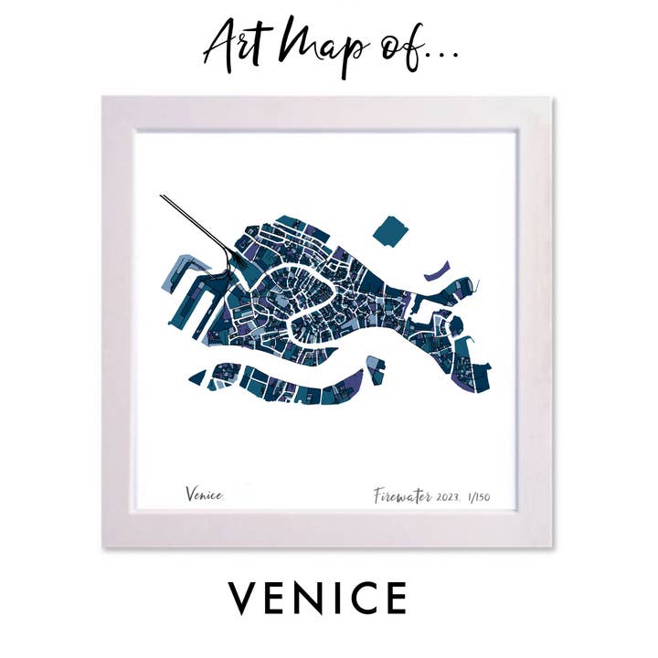 VENICE, ITALY ART MAP - HAND-DRAWN & LIMITED EDITION for wholesale by Firewater Gallery