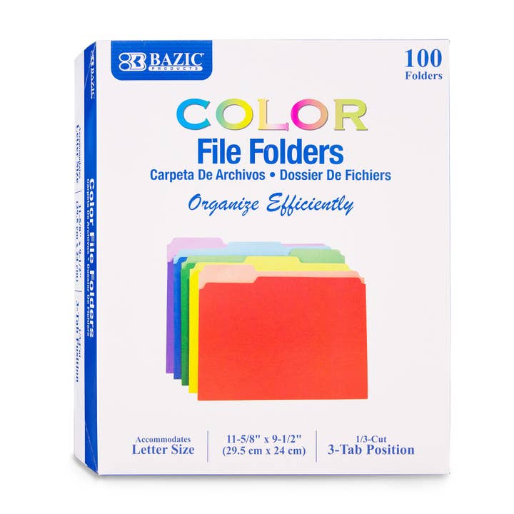File Folder Color 1/3 Cut Letter Size (100/Box) for wholesale by Luna Office Supply - Everyday Essential
