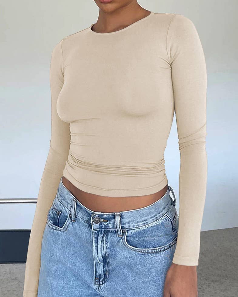 Sweetkama – T-shirt – Mulher por atacado – Sweetkama Camiseta Casual Feminina de Manga Longa Lisa7