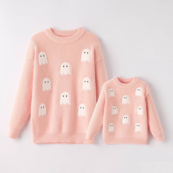 Auraquise - Vente Coffret maman et moi - Pull rose avec application de fantôme pour filles "Mommy And Me" pour Halloween