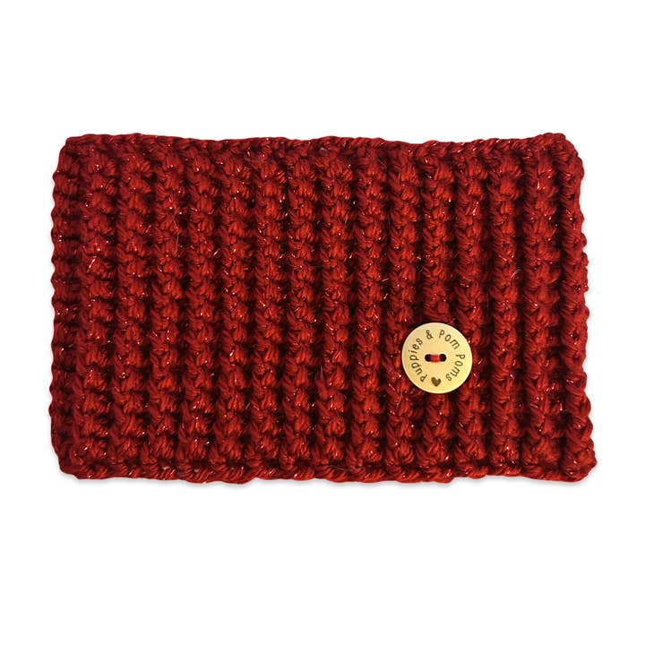 Handgefertigter gehäkelter Hundeschal / Buff - Roter Weihnachtsschimmer für den Großhandel von Puppies & Pom Poms