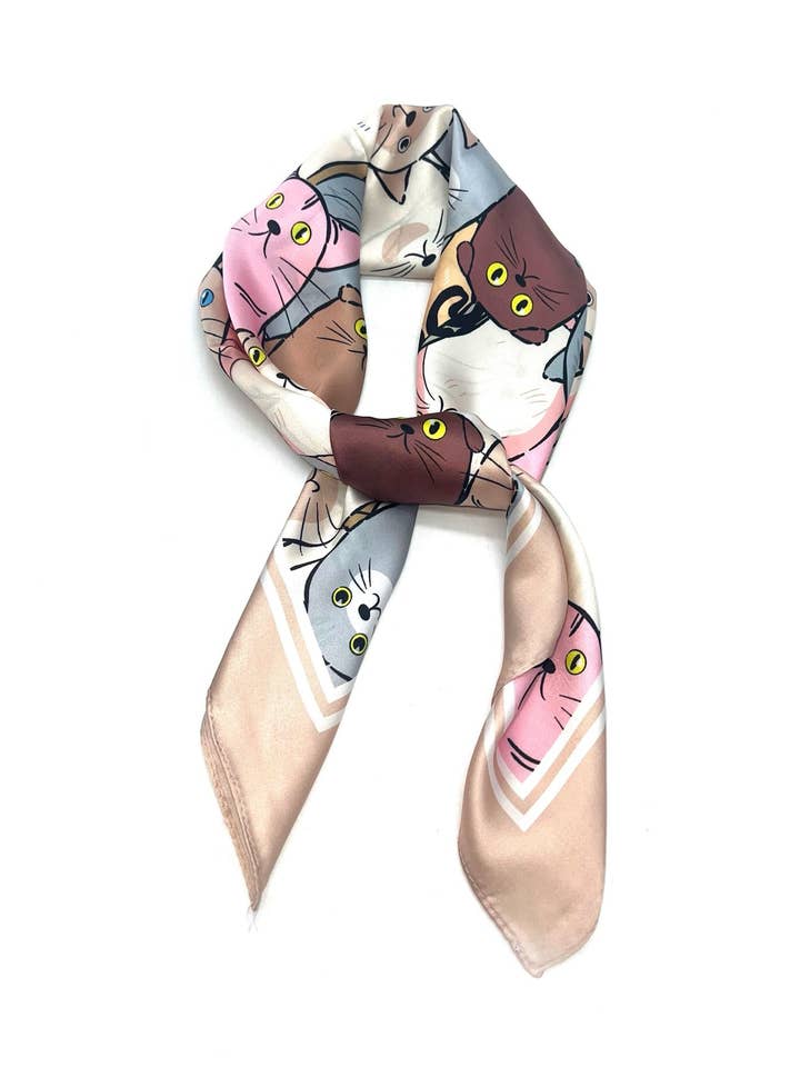 Multicolored cat 1 scarf touch silk 70x70 for wholesale by LINETA