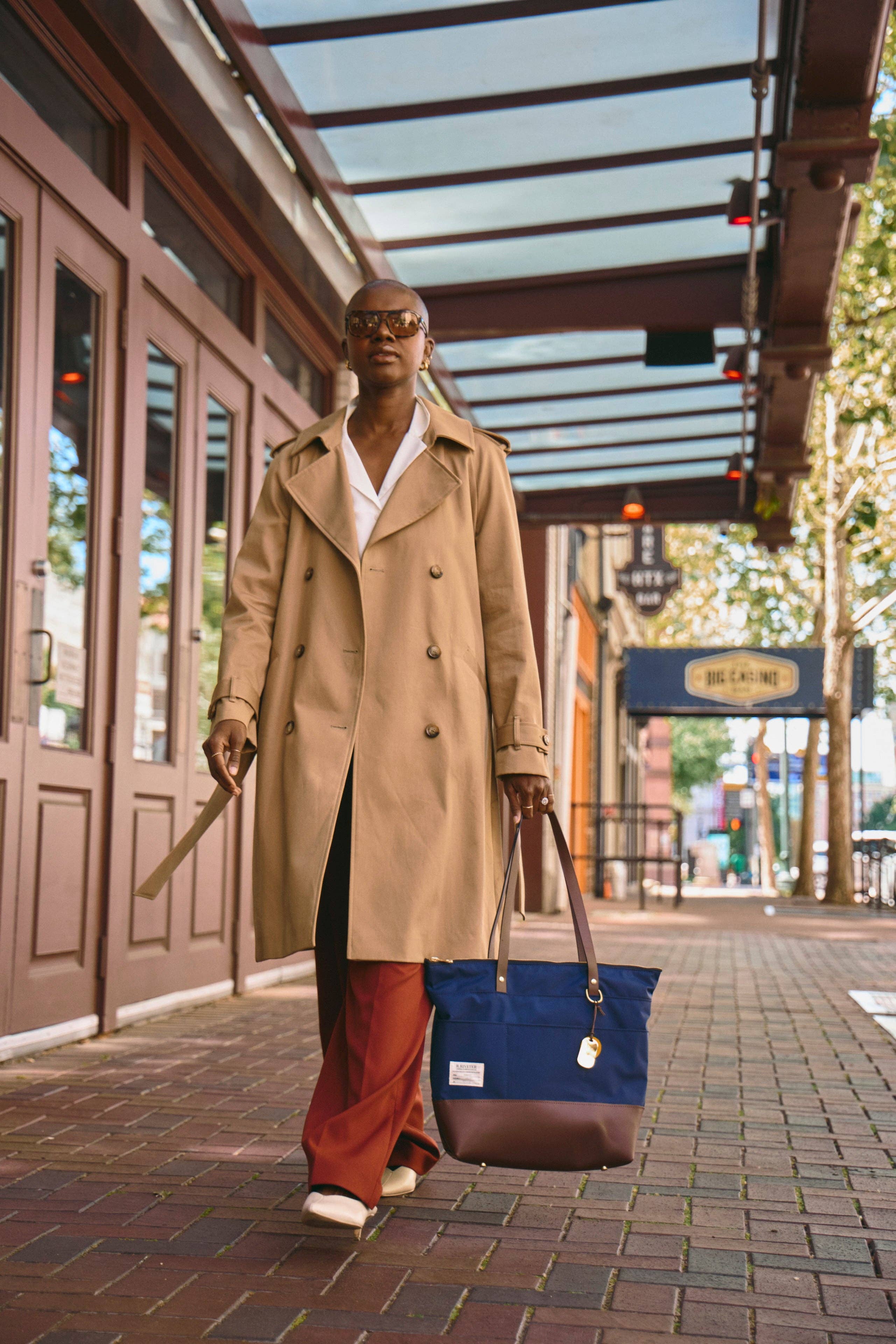 R.Riveter - Wholesale Tote Bag - Women's - Harriet | Navy Nylon + Brown Leather3